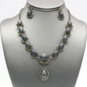 Grey w/Crystal Pave Pendant Necklace